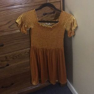 Velvet goldenrod yellow off the shoulder dress